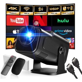 [App intégrée] 2024 Upgraded Vidéoprojecteur 1920 * 1080P FHD 4K Mini Projecteur Portable Dual Contrôle avec Souris Android TV WiFi 6 BT5.2 270° Rotation HDMI/TV Stick/USB/PS5, avec HDMI et Souris