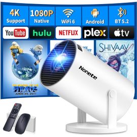 ChenQuanSarl-Vidéoprojecteur 1080P Fhd Mini Projecteur Video 4K Avec Wifi 6 Bt5.2 Android Tv, Portable Projecteur Supporté Pour Trapèze Correction 180° Rotation Hdmi/Usb/Ps5, App Intégrée Avec Hdmi E