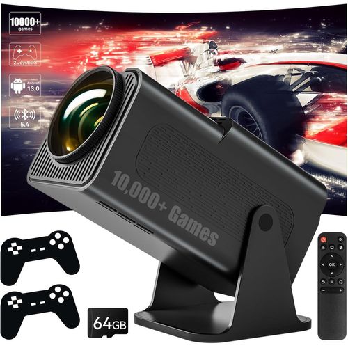 Mini Projecteur 4K Avec 2 Manettes De Jeu Et Plus De 10000 Jeux Pico Projecteur Hd 1080P Android 13 Bluetooth 5.4 Wifi 6 Clé De Voûte Automatique Vidéo Projecteur Pour Smartphone Ordinateur