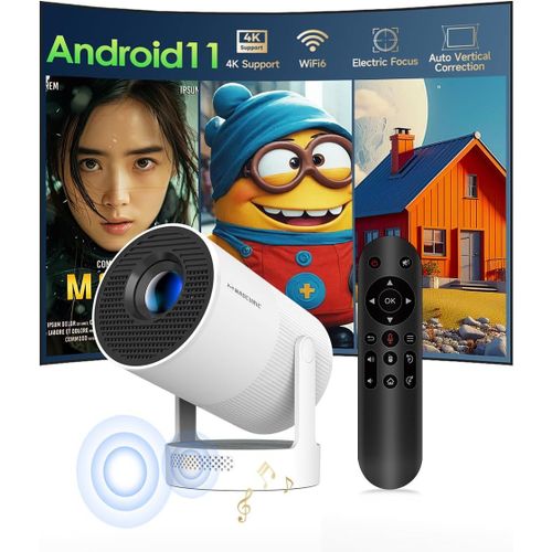 WCHI-[App Intégrée] Vidéoprojecteur 2025 Rétroprojecteur Portable Mini Projecteur Dual Contrôle Avec Souris Android Tv Wifi 6 Bt5.2 180° Rotation Hdmi/Tv Stick/Usb/Ps22,Avec Hdmi Et Souris