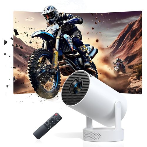 Mini Projecteur Intelligent, Projecteur Vidéo Hi-FI avec Prise en Charge de la 4K 1080P, 300 Lumens ANSI, WIFI6 et Bluetooth et Projecteur à Correction Automatique pour Cinéma à Domicile
