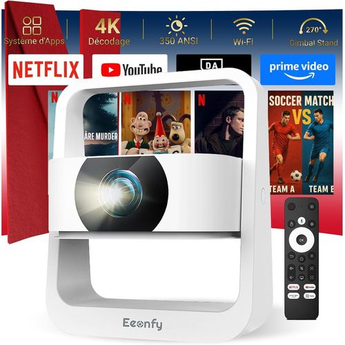 [App Intégrée] Venus V1 Vidéoprojecteur Portable, Video Projecteur Portatif Android Avec 350Ansi, 270° Rotation, E-Focus/Keystone, Mini Rétroprojecteur Wifi Bluetooth Pour Home Cinéma, Blanc2.0
