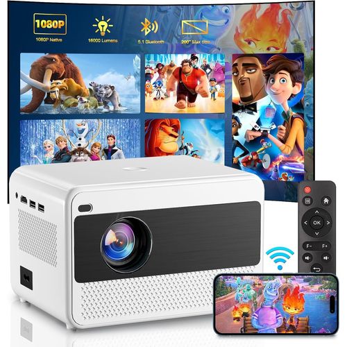 CHECARZHN--NO1-Videoprojecteur, Retroprojecteur 16000 Lumen Fhd 1080P, Projecteur Portable Bluetooth, 2.4G Y 5G Wifi De Doble Banda, 50% Zoom Home Cinéma Pour Téléphones Mobiles, Ordinateurs, Usb Et