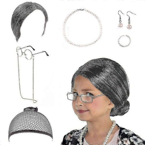 Grandma Old Lady Dress Up Set - 7 Pcs - Halloween Costume For Adults & Kids