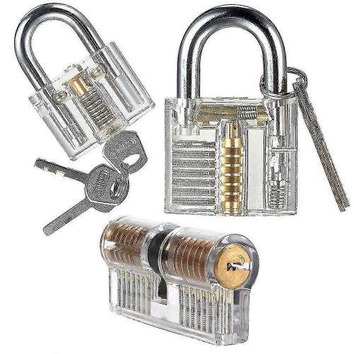 3pcs Practice Lock Set,Cadenas à clé en cristal d'entraînement transparent compatible avec Pour le serrurier débutant