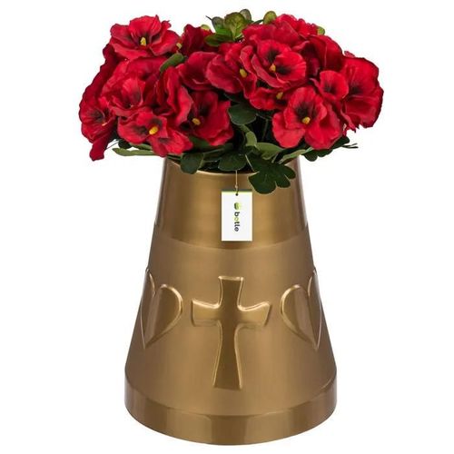 Flacon vase Bougie coeur cimetière doré 26.5x21 cm composition pour une tombe