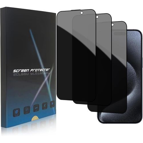Protection Écran Confidentialité Iphone 15 Pro Max 6,7'' - Verre Trempé 9h, Lot 3, Anti-Espion 28°, Anti-Traces, Sans Bulles, Haute Sensibilité, Compatible Face Id