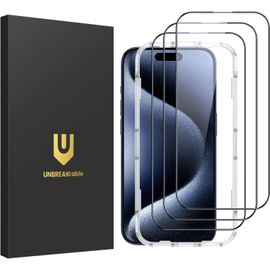 CAUC-pour iPhone 15 Pro Max Verre Trempé [Pack de 3] [Couverture Complète 1:1] [Clarté HD de 99,99%] [Cadre d'Installation Facile] [Dureté 9H] Protecteur d'écran pour Apple 6,7¿