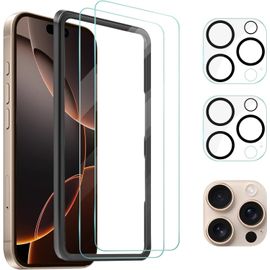 Kal-Verre Trempé Pour Iphone 16 Pro, Protection D'écran & Protection De Lentille De Caméra (2+2 Pack), Film En Verre Trempé Transparent 6,3"", Outil D'installation Facile, Anti-Rayures Hd