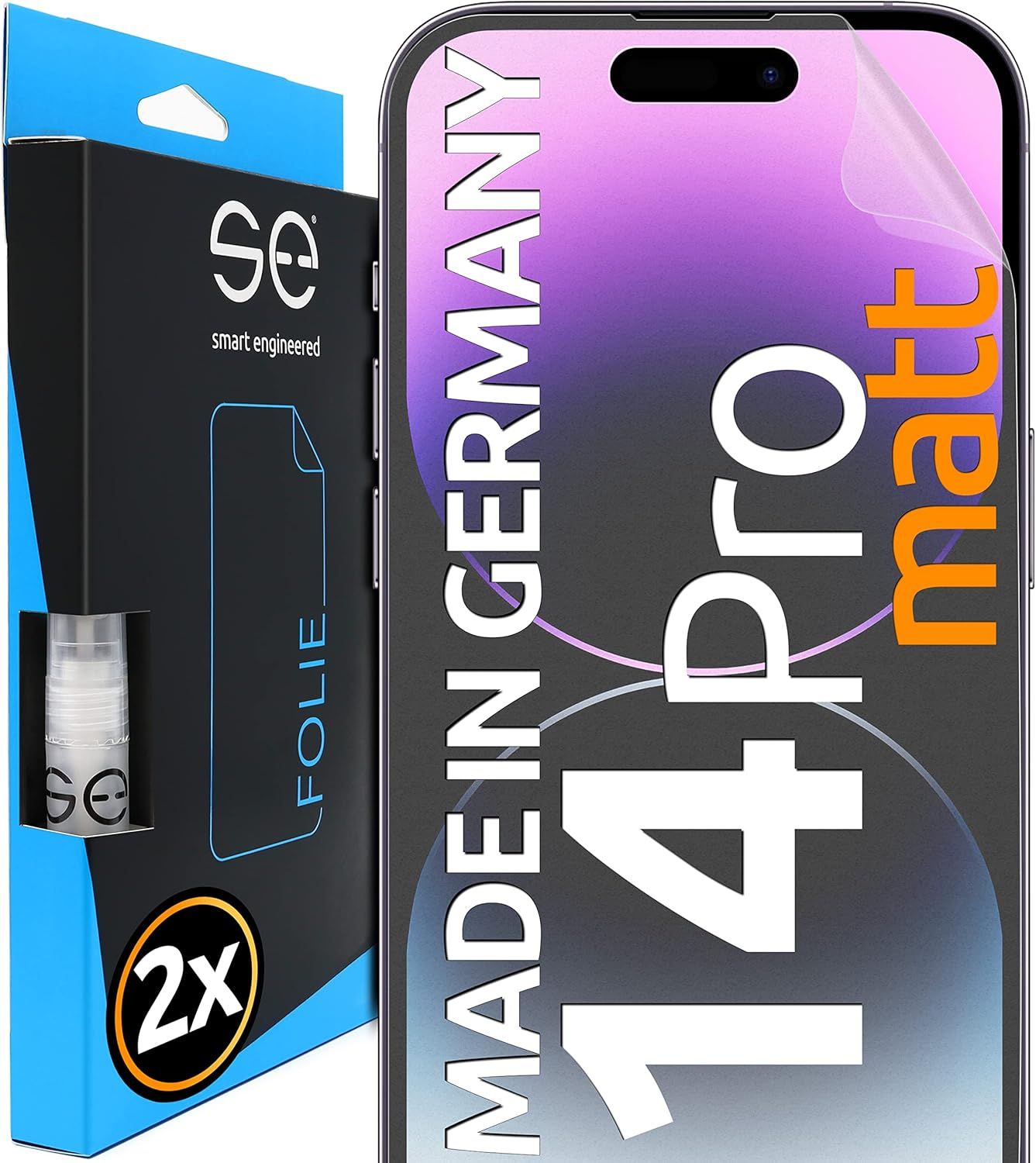 KAL-2X Se® Film De Protection 3D Antireflet Pour Apple Iphone 14 Pro, Auto-Réparateur, Compatible Empreinte & Faceid, Installation Sans Bulles, Résistant Aux Chocs Et Rayures, Fabriqué En Allemagne