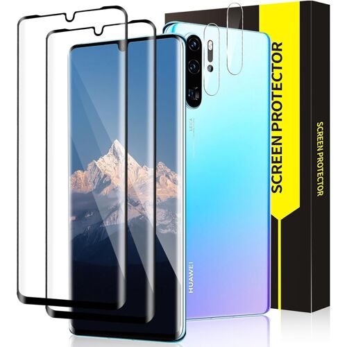 KAL-Lot De 2 + 2 Films De Protection D'Écran En Verre Blindé Pour Huawei P30 Pro, Dureté 9H, Pas De Bulles, Haute Définition, Full Screen P30 Pro, Ultra Transparent, Anti-Chocs