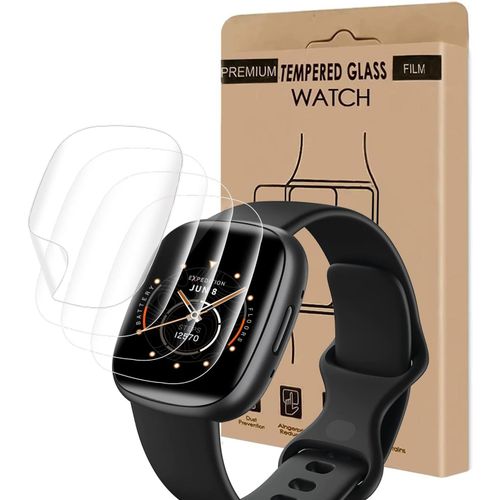 Kal-Lot De 4 Films De Protection D'écran En Verre Blindé Pour Fitbit Versa 3/Sense/Sense 2, Verre De Protection Anti-Rayures, Anti-Bulles, Tpu Souple, Toucher Sensible, Hd Transparent Fitbit