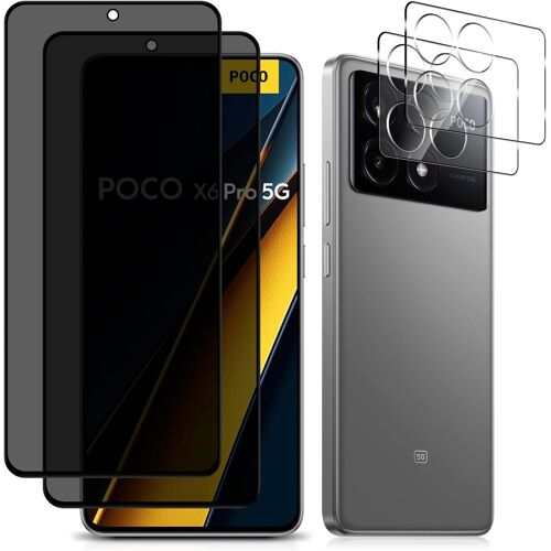 KAL-Anti-Espion Verre Trempé Pour Xiaomi Poco X6 Pro 5G, [2+2 Pièces] 9H Verre Trempé Privacy Protection Écran+Caméra Protecteur, Anti-Spy Anti-Rayures Protecteur Écran Pour Xiaomi Poco X6 Pro 5G