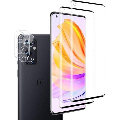 Kal-Lot De 2 + 2 Films De Protection D'écran En Verre Trempé Pour Appareil Photo Oneplus 9 Pro, Dureté Hd 9h, Sans Bulles, Précision Tactile, Résistant Aux Rayures, Couverture Complète
