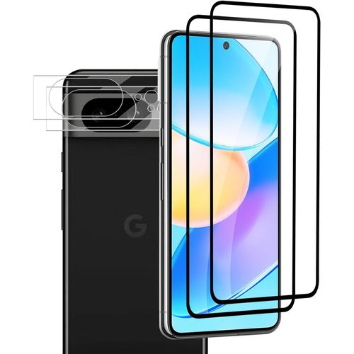 Khkui-Lot De 2 + 2 Films De Protection D'écran En Verre Trempé Pour Appareil Photo Google Pixel 8 - Dureté Hd 9h - Sans Bulles - Précision Tactile 100 % Résistante Aux Rayures - Couverture