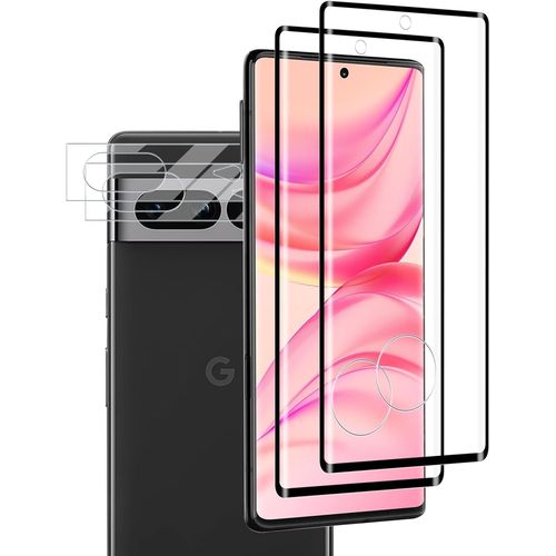 Kal-Lot De 2 + 2 Films De Protection D'écran En Verre Trempé Pour Appareil Photo Google Pixel 7 Pro, Dureté 9h, Sans Bulles, Précision Tactile, Résistant Aux Rayures, Couverture Complète