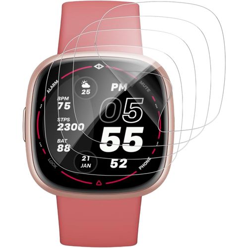Kal-Lot De 4 Films De Protection D'écran En Verre Blindé Pour Fitbit Versa 3/Fitbit Versa 4 - Film De Protection Flexible En Tpu Auto-Cicatrisant - Résistant Aux Rayures, Sans Bulles