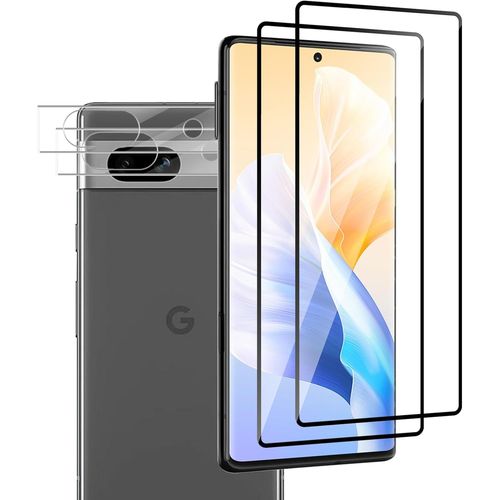 Kal-Lot De 2 + 2 Films De Protection D'écran En Verre Trempé Pour Appareil Photo Google Pixel 7a, Dureté Hd 9h, Sans Bulles, Précision Tactile, Résistant Aux Rayures, Couverture Complète