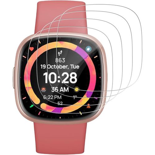 Kal-Lot De 4 Films De Protection D'écran En Verre Blindé Pour Fitbit Versa 3/Fitbit Versa 4/Fitbit Sense 2/Fitbit Sense, Auto-Cicatrisant, Sans Bulles, Anti-Rayures, Anti-Traces De Doigts