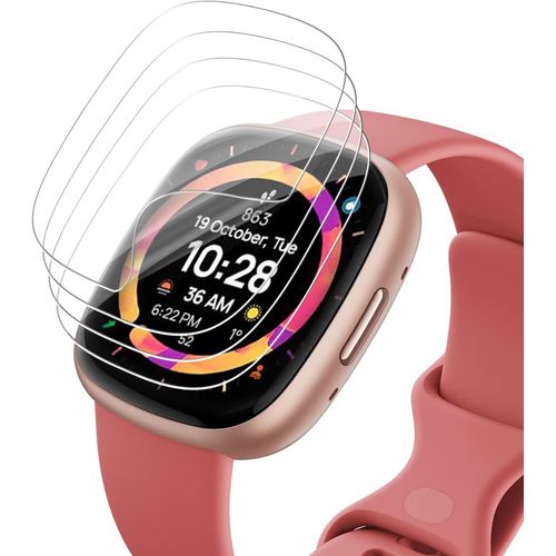 Kal-Lot De 4 Films De Protection D'écran En Verre Blindé Pour Fitbit Versa 3/Fitbit Versa 4/Fitbit Sense 2/Fitbit Sense, Verre De Protection Auto-Cicatrisant, Sans Bulles, Résistant À L'huile Et