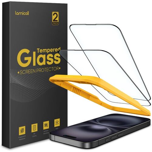 JGD-Verre Trempé pour iPhone 16 Plus/15 Plus, Film Protection Écran Anti-rayure, Dureté 9H, Ultra Transparent, Anti-empreintes, sans Bulle, avec Cadre d'Installation Facile de Bouton - [2 Pièces]