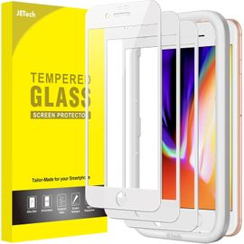 Kal-Verre Trempé À Couverture Complète Pour Iphone 8 Plus/7 Plus 5,5 Pouces, Bord Blanc Integrale Film En Protection Écran Avec Outil D'installation Facile, Transparent Hd, Lot De 3 (Blanc)