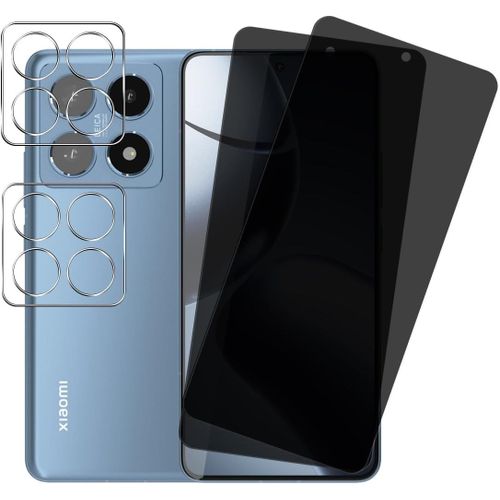 Cauc-Verre Trempé Anti Espion Pour Xiaomi 14t Pro, 2 Pièces Privacy Film Et 2 Pièces Protecteur Caméra Arrière, Sans Bulles 9h Dureté Anti-Spy Protection Écran Pour Xiaomi 14t Pro