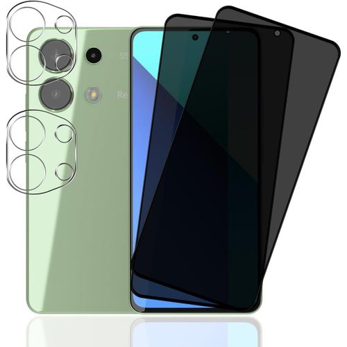 Sjzg-Verre Trempé Anti Espion Pour Xiaomi Redmi Note 13 4g, 2 Pièces Privacy Film Et 2 Pièces Protecteur Caméra Arrière, Sans Bulles 9h Anti-Spy Protection Écran Pour Xiaomi Redmi Note 13 4g