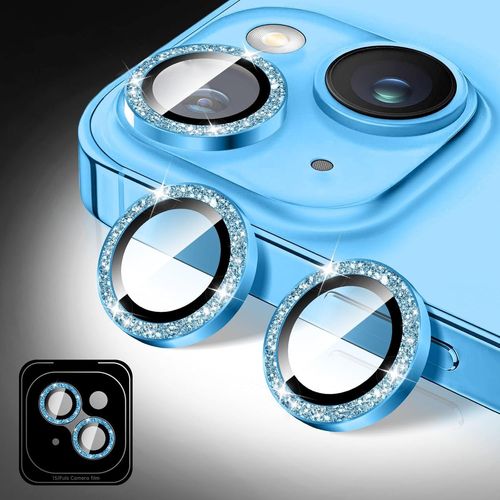 Protecteur D'objectif D'appareil Photo Compatible Avec Iphone 14/Iphone 14 Plus, Paillettes Couverture De Caméra En Verre Trempé 9h, Anneaux Métalliques Individuels