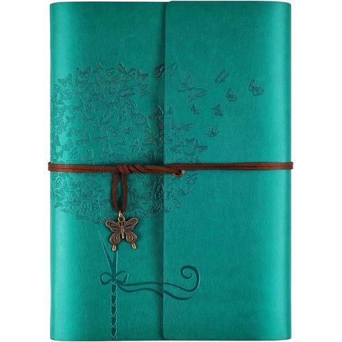 ChenQuanSarl-Cahier De Note,Carnet De Notes En Cuir, Agenda Pour Femmes Filles,Journal Intime Fille, Rechargeable Carnet Secret Fille Journal De Voyage Rétro Doublé A5 16,5 Cm X 23,4 Cm (Bleu)