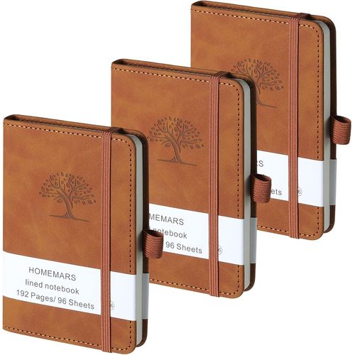 Carnet De Notes,Petit Cahier,3 Paquet,Cahier De Note,Carnet De Voyage,14.4 Cmx9.6cm,Marron,192 Pages Chacune,Couverture Rigide,Motif D'arbre En Relief,Cuir Végétalien