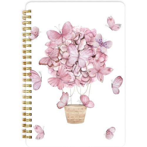 Carnet A5 À Spirales,Bloc-Notes-160 Pages,Papier 100 G/M² Résistant À L'encre,Couverture Rigide Avec Pochettes,Élastique Pour Agenda Et Bullet Journal Adulte (Papillon Rose)