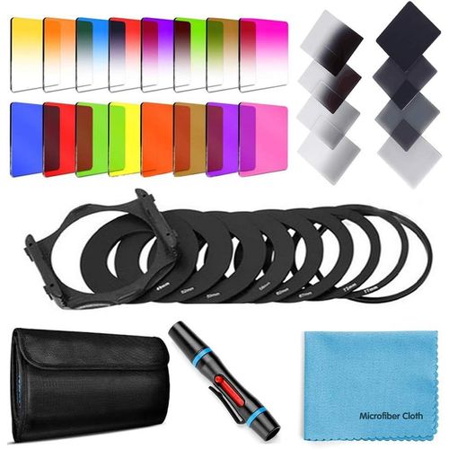 Lot de 14 filtres carrés gradués ND pour Cokin P Series avec anneaux adaptateurs (49-82 mm), porte-filtre, stylo de nettoyage d'objectif et autres accessoires pour appareils photo reflex