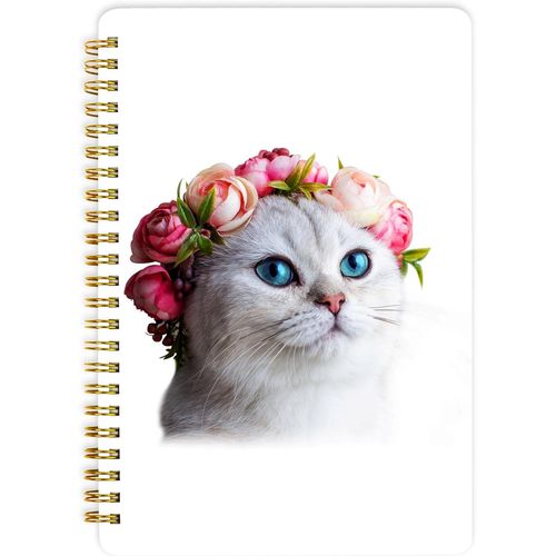 TEPPC-Carnet A5 À Spirales, Bloc-Notes - 160 Pages, Papier 100 G/M² Résistant À L'encre, Couverture Rigide Avec Pochettes, Élastique Pour Agenda Et Bullet Journal Adulte (Chat Calico)