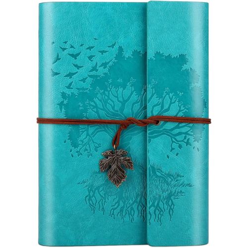 TIANYI-Carnet De Notes Vintage En Cuir Avec Pages Vierges, Carnet Rechargeable,Carnet De Voyage Agenda Pour Femmes Filles Cadeaux-A5 23,9 x 16,5 cm¿Bleu¿