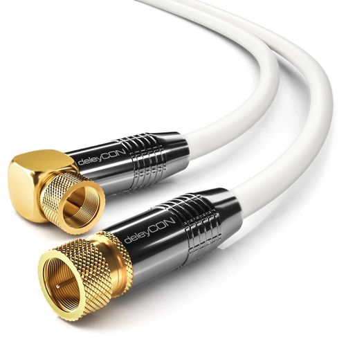 7,5m SAT Câble D'Antenne Câble Satellite Câble Coaxial-HDTV Full HD-Connecteur F Coudé à 90° Sur Connecteur F Droit-Blanc