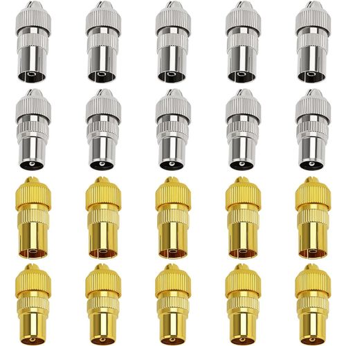 20 Pièces Connecteur Coaxiaux en Métal pour Antenne TV, 10 Mâle et 10 Femelle, Adaptateur D'antenne Coaxial pour Câble RF