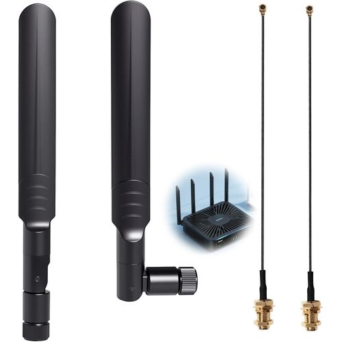 2.4/5/5.8GHz Dual Band WiFi RP-SMA Antenna + 2xU.FL/IPEX to RP SMA Female Pigtail Cable for Mini PCIe Card Routers Wireless PC Repeater Desktop FPV UAV Drone P-S4 Build, 2 Packs
