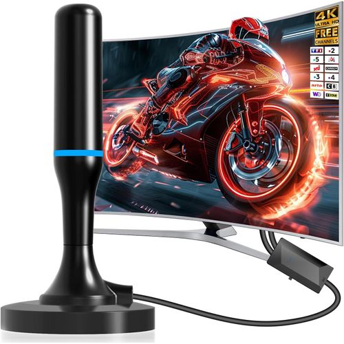 Antenne Tv Intérieur Puissante,Antenne Tv Intérieur Puissante Tnt Hd, 2025 Avec Base Magnétique, Compatible Avec Portable Soutien 4K 1080P