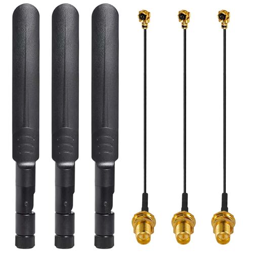 3 Pièces 2.4G/5G/5.8G Double Bande WiFi RP-SMA Antenne 16CM,8dBi Antenne WiFi Bi-Bande pour Carte WiFi/Routeur Réseau sans Fil/Caméra IP + 3 Pièces RP SMA Femelle Pigtail Câble 15CM