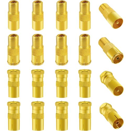 20 Pièces Adaptateur de F Mâle Femelle à Mâle Femelle Coaxiale RF, TV 9.5 Mâle Femelle vers Connecteur à Vis de Type F Convertisseur, Adaptateur Antenne TV vers F Connecteur, Plaqué Or