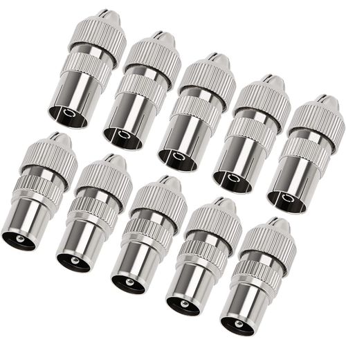 10 Pièces Connecteur Coaxiaux en Métal pour Antenne TV, Connecteur D'antenne TV 5 Mâle et 5 Femelle,Adaptateur D'antenne TV Coaxial pour Câble RF,Plaqué-Nickel