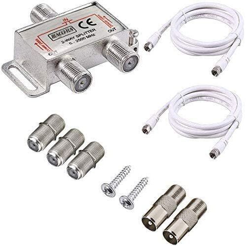 VornixorSarlshop-2-Voies Répartiteur Satellite 5-2500 MHz TV CATV à Large Bande Splitters avec 2 * 1,5m Câble Coaxial de Fiche F pour Sky Box Telewest Eurovox Starview Dreambox