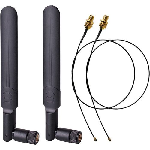 2x8dBi 2.4/5/5.8GHz Dual Band WiFi RP-SMA Antenna + 2xU.FL/IPEX to RP SMA Female Pigtail Cable for Mini PCIe Card Wireless Routers PC Repeater Desktop FPV UAV Drone P-S4 Build