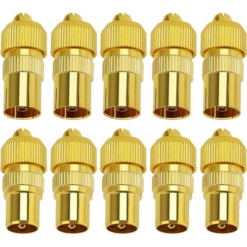 10 Pièces Connecteur Coaxiaux en Métal pour Antenne TV, Connecteur D'antenne TV 5 Mâle et 5 Femelle, Adaptateur D'antenne TV Coaxial pour Câble RF, Plaqué Or