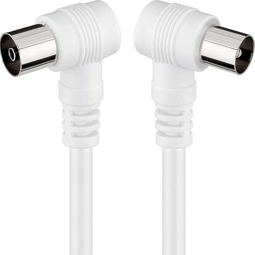 MEVRONISSHOP-Câble TV 5 mètres Full HD Câble coaxial antenne à angle 90 degrés pour TV et radio, prise mâle à femelle, câble blanc droit