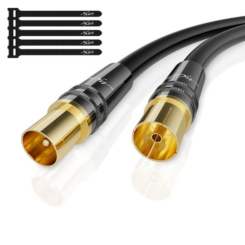 RG6 4K Antenna Cable 1m Satellite Cable Coaxial TV Cable HD-75 Ohm IEC Heavy Duty Gold Plated Metal Connectors for Digital and Analog TV Satellite Receiver with 5 Clips