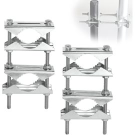 Lot de 2 Pinces à mât double antenne Fixation mât antenne exterieur Acier galvanisé Support de mâchoire en V pour 25-50 mm diamètre TV,CB,antenne,satellite,cannes à pêche,drapeaux arasols