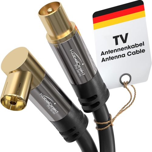 4K TV Antenna Cable, 90° Angled / Straight Coaxial - 5m - Digital / Analog TV Cable - Available in 0.5-20m (Angled Plug/Straight Plug, for DVB-C/DVB-T/DVB-S, Black)