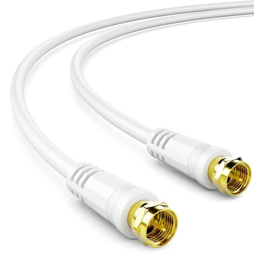 7,5m Câble TV SAT Coaxial Antenne Satellite HDTV Quad Bouclier DVB-S DVB-S2 Radio DAB Fiches Métalliques Plaquées or Blanc